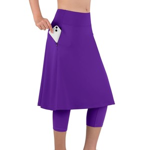Jupe Modeste Femme Longueur Mini Couleur Unie Violet Décontractée Respirante Séchage Rapide Nylon Toutes Saisons - Product Image 1