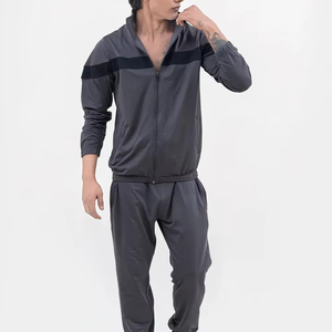 Service OEM – Survêtement gris foncé pour homme, fermeture éclair intégrale, col montant, design sportif, respirant, en polyester, pour l'automne, coupe classique, poches latérales - Product Image 5
