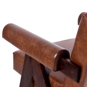 Fauteuil de salon rembourré style Pierre Jeanneret en bois massif avec pieds en V et finition cuir pour bureau de direction - Vente en gros - Product Image 5