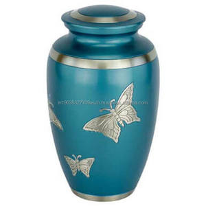 กระเป๋าใส่เถ้าของผู้ใหญ่ผู้ใหญ่ทำจากทองเหลืองสีเงินผีเสื้อสีน้ำเงินสลักแบบคลาสสิก - Product Image 1