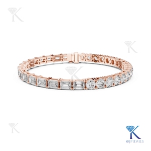 Lab Grown Diamond Alternating Emerald Cut Bracelet 14K <b>Solid</b> <b>Gold</b> Fine Unisex Luxury Jewelry Gift - Product Image 3