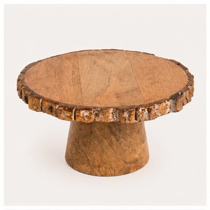 Rustic Handcrafted Mango Wood <b>Cake</b> <b>Stand</b> With Natural Tree Bark Edge 1 Tier Round Pedestal Dessert Display For Weddings Parties - Product Image 5