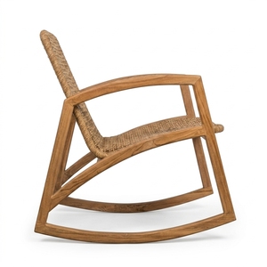 Fauteuil à bascule d'extérieur en teck pour hôtel commercial, résistant aux intempéries, avec tressage en corde, mobilier de luxe pour villas et patios, idéal pour les contrats hôteliers - Product Image 3