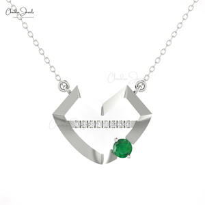 Unique Geometric <b>Design</b> 14K Fine Gold Diamond Dainty Pendant Necklace 4mm Brilliant Cut Emerald Gemstone Fine <b>Jewelry</b> for Women - Product Image 2