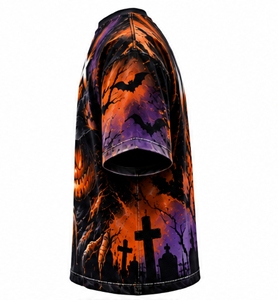 INDEX Men's Halloween Pumpkin <b>Witch</b> Printed <b>T</b>-<b>Shirt</b> Short Sleeve O-Neck Casual Wear With Bats And Moon Design - Product Image 3