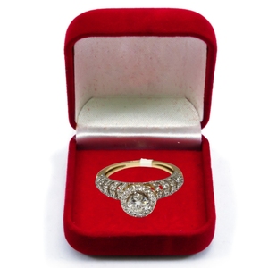 Bague de fiançailles en or massif 14 carats pour femme, diamant taille brillant rond, plaqué rhodium, style classique raffiné, cadeau pour femme - Product Image 1