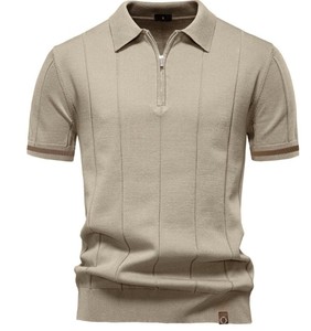 Men's Knitted Short Sleeve Half Zip <b>Polo</b> Shirt Solid Color Casual Design Green with <b>Orange</b> Trim - Product Image 6