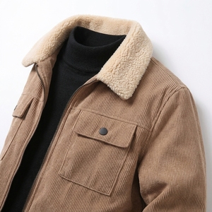 Men's <b>Corduroy</b> <b>Jacket</b> Sherpa Lined Stand Collar Zip Up Loose Coat for Autumn Winter Casual Outdoor Wear - Product Image 6
