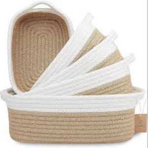 Clothing Organizer <b>Foldable</b> Collapsible Stackable 100% Cotton Eco-Friendly Durable Lightweight Portable Woven Modern <b>Basket</b> - Product Image 2