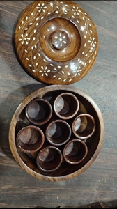 Handcrafted Wooden <b>Spice</b> Box Masala Dabba with 7 Containers Lid Floral Inlay Kitchen <b>Storage</b> Organizer Rustic Gift Set - Product Image 3