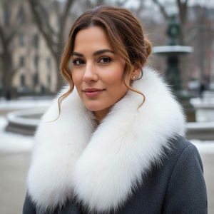 Conjunto de Bufanda con Cuello de Piel de Zorro Auténtica, Transpirable y Ecológico para Mujer, con Forro de Satén, Cuello Desmontable, para Todas las Temporadas - Product Image 4