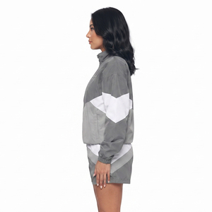 Ladies Quarter Zipper <b>Wind</b> <b>Breaker</b> Shorts Set 100% Nylon Long Sleeve Running Gym Wear Drop Shoulder Windbreaker Set Women's - Product Image 3