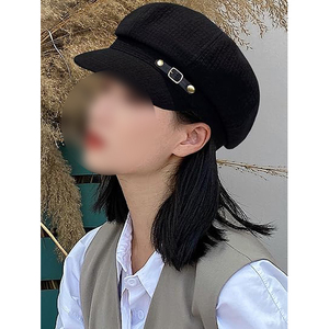หมวกแก๊ปทรงนิวส์บอยสีดำสำหรับผู้หญิง ขายส่ง แฟชั่นลายทางทันสมัย พร้อมห่วงโลหะ ทำจากขนสัตว์ 100% สำหรับฤดูหนาว - Product Image 5