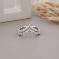 Bague Chevron Double V en Or 10K pour Femme, Minimaliste, Empilable, Bande de Pouce, Logo Personnalisé