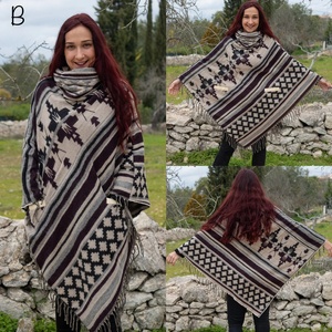 Boho Acrylic Wool <b>Poncho</b> Tribal Festival Shawl Handmade Ethnic Cloak Warm Hooded Wrap Stylish Winter Layer for Women and Men - Product Image 3