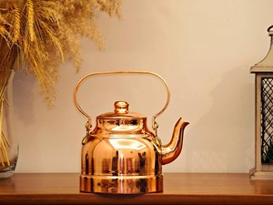 High End Traditional Copper Tea <b>Kettle</b> with Beautiful Curved Pouring Spout Decorative Copper Handle Matching Lid Wide Rounded - Product Image 3