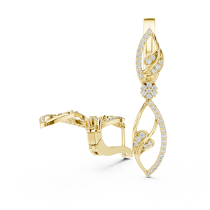 Boucles d'oreilles pendantes en or jaune 14 carats avec diamant de laboratoire taille ronde, motif feuille, plaqué or rose, or blanc et or jaune, luxe - Product Image 2