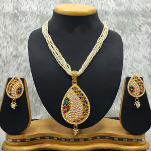Heritage 10575578PGR Fine Jewelry Set Gold Plated Pota Stone Freshwater Pearl <b>Beads</b> Necklace for Festivals Bridal Occasions - Product Image 1