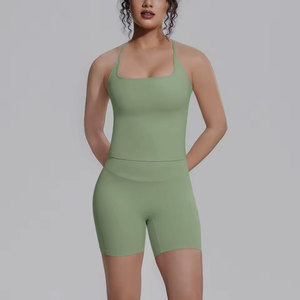 Ensemble de yoga 2 pièces pour femme, style vintage, en tissu Oxford court Spandex/Coton, longueur mi-mollet, imperméable, écologique et respirant - Product Image 3