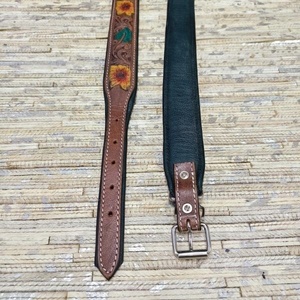 Venus Leathers Were Vintage Genuine Leather <b>Dog</b> Collar Belt Sunflower Embroidery Metal Buckle Waterproof for Bag Accessories - Product Image 4