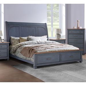 Bridgevine Home Americana Letto a slitta Queen Size imbottito con finitura in velluto a coste blu - Product Image 1