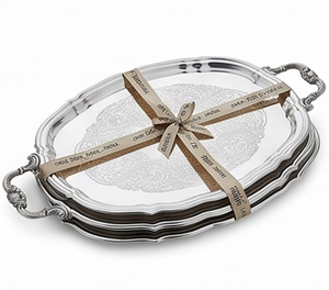 Plateau de service artisanal de style vintage en argent plaqué avec motif floral, finition métallique polie, pour événements résidentiels, mariages, hôtels - Product Image 5