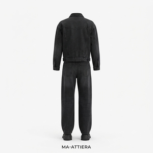 Ensemble veste en jean noire et jean droit pour femme, tenue décontractée en denim deux pièces, mode streetwear - Product Image 3