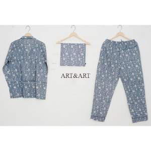 Nouveautés : Pyjamas pour femmes 100% coton, manches longues, col en V, ensemble de pyjama pour la plage et les vacances - Product Image 4