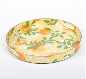 Plateau de présentation en bois émaillé fait main de luxe avec motif orange et floral pour la maison, l'hôtel, le restaurant, les fournisseurs - Product Image 1