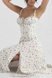 Vestido Midi Transpirable con Estampado Floral, Corte A, Sin Tirantes, Verano, Casual, Algodón Tejido, Cintura Alta, Ajustado, con Abertura en el Bajo Estilo Sirena, para Mujer - Product Image 6