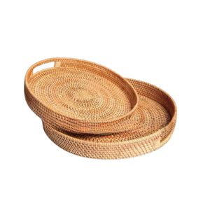 Handmade Round Rattan <b>Tray</b> <b>Basket</b> Vietnam Crafted from Natural Rattan for Food Serving and Decorative Display - Product Image 1