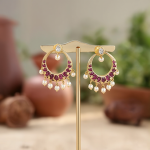 Kemp 24K Gold Plated Chandelier Drop Earrings with Ruby and Pearl - Product Image 3