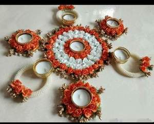 Elegante Portavelas de Metal Estilo Art Deco Ecológico, Flores Artificiales Rangoli, Decoración Tradicional para el Hogar, Bautizo, Diwali - Product Image 5