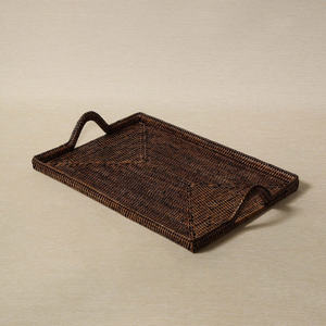 Whitewash Rectangular Rattan Tray Handcrafted <b>Wicker</b> Serving Platter With Loop Handles For Modern <b>Coffee</b> <b>Table</b> Decor Setup - Product Image 4