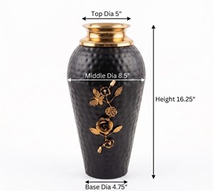 Luxury matte black floor <b>vase</b> <b>small</b> with hammered gold rim and intricate floral vine detailing. Premium home decor centerpiece - Product Image 6