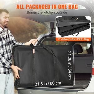 Un pezzo pieghevole in alluminio portatile tavolo da cucina staccabile lavello lungo 3-Side tavoli 2-ripiani borsa per il trasporto per il campeggio all'aperto - Product Image 5