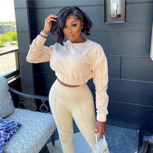 Leggings et haut de survêtement en tissu personnalisé pour femme, à manches longues, col ras du cou, sweat-shirt, ensemble de vêtements de sport, dernière mode - Product Image 2