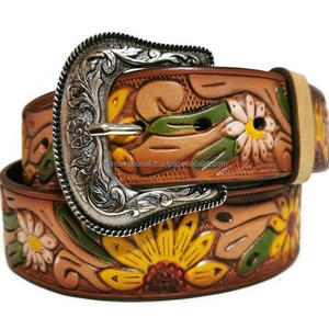 Latest Design Hot Sale Original Cowhide Men's Fashion Western Leather Tooling <b>Belt</b> Hand Carved Tooled Leather <b>Belt</b> for <b>Cowboy</b> - Product Image 4