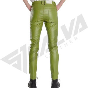 Pantalones de Cuero Verde Oliva para Hombre, Cintura Media, Corte Recto, Estilo Casual, Bolsillos Laterales, Cierre de Cremallera, Impermeables, Ligeros, para Invierno - Product Image 4