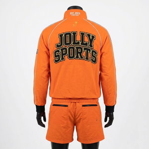 Conjunto Corto de Chaqueta Cortavientos y Pantalones Cortos para Hombre, de Poliéster Taslon 120 GSM, Color Naranja, con Cierre, Parche Bordado y Logotipo Personalizado - Product Image 2