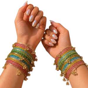 Bracelets Churiyan en argent/or plaqué, faits à la main, colorés, perles, pour femmes, traditionnels indiens, pakistanais, mariage, bracelets kashmiris, bracelets tendance - Product Image 1