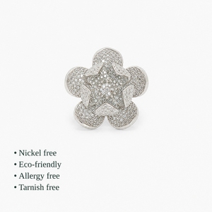 Anillo de Cóctel con Circonita Cúbica en Forma de Flor, Plata 925 con Engaste Pavé, Joyería de Lujo para Compromiso de Mujer - Product Image 2
