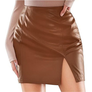 Falda lápiz de piel sintética de cintura alta para mujer, color sólido, con abertura lateral, mini, estilo sexy para discoteca, para todas las estaciones - Product Image 1