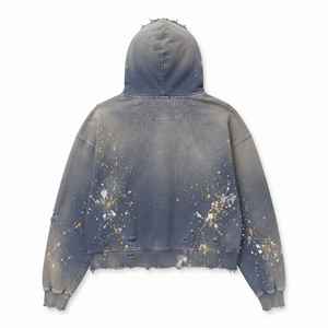 เสื้อฮู้ดครอปซิปสำหรับผู้หญิง ทรงโอเวอร์ไซส์ ล้างสีแบบแอซิดวอช สไตล์วินเทจ แต่งลายเพ้นท์สาดสี สตรีทแวร์ - Product Image 2