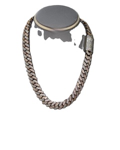 Chaîne cubaine en argent sterling à deux tons, trois rangées de diamants, chaîne cubaine pour hommes, chaîne à maillons cubains plaquée or de haute qualité - Product Image 1