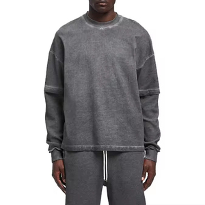 เสื้อยืดคอกลมเรียบง่ายแบบกำหนดเอง กำลังฮิต 2 in 1 แขนยาวสองชั้น เสื้อยืดแขนสองชั้นสำหรับผู้ชาย - Product Image 2