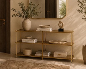 Modern Brass Three-Layer Storage Shelf Minimalist Design Standing Type Metal <b>Rack</b> for Living Room Durable Chrome-Plated Finish - Product Image 5