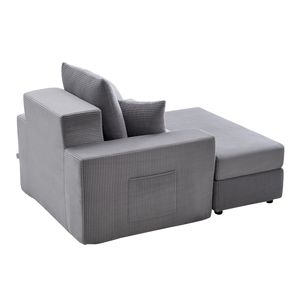 Sillón Modular de Pana Gris sin Estructura, Extra Grande, para Lectura, con Cojines, Reposabrazos y Asiento Profundo - Product Image 1