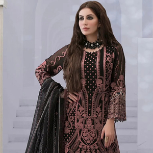 Salwar Kameez semi-couturié en Georgette avec broderies et travail Zarkan multi-fils, longueur midi moderne pour bal de promo, mariage et Diwali - Product Image 1