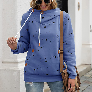 Sweat-shirt à capuche imprimé étoiles bleues pour femmes, manches longues, tricoté, décontracté, vêtements d'automne - Product Image 4